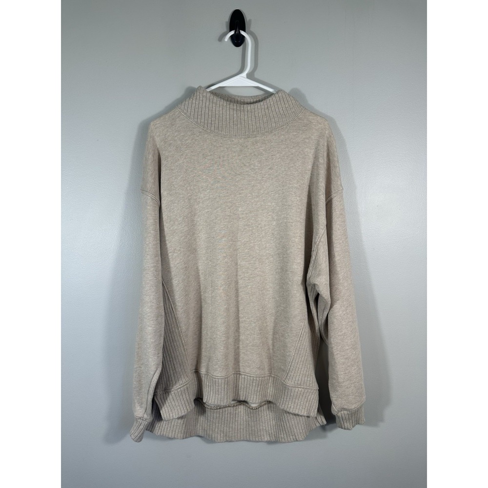 Aerie Sweatshirt Womens XS Beige Oversized Mock Neck Lounge Pullover